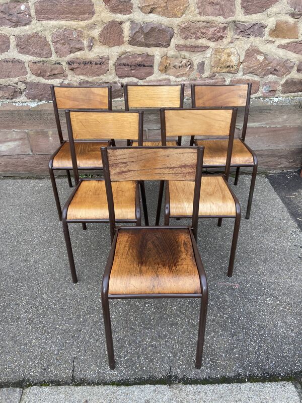 Lot de 6 chaises d'école industrielle école vintage collectivités