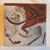 Enamelled ceramic tile le cavalier Vallauris 1960
