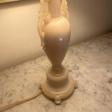 Opalescent glass lamp, new 2 M fabric cable, cotton lampshade