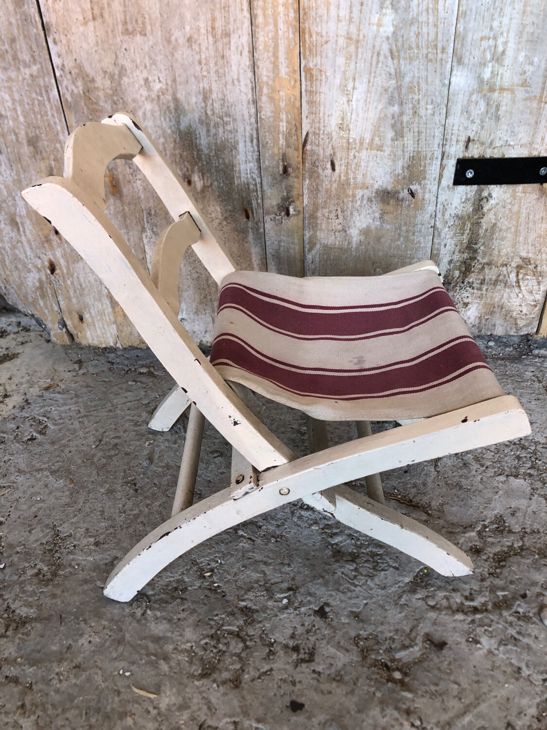 Chaise pliante enfant bebe bois et assise tissu vintage