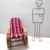 Postmodern Bamboo Rocking Chair with Red, Black and White Fabric Upholstery