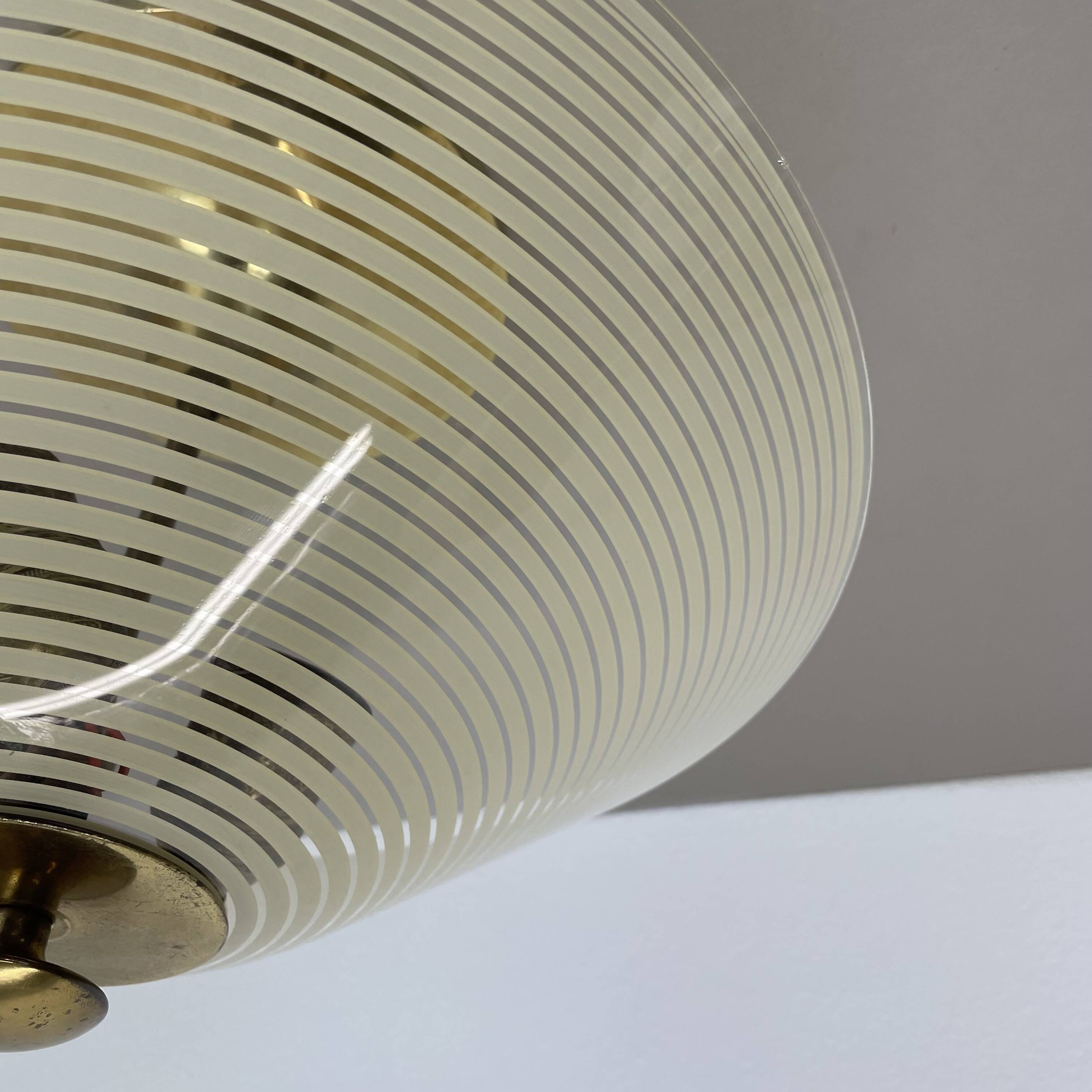 Modernist brass and glass Ceiling Flushmount Light, Italy 1950s