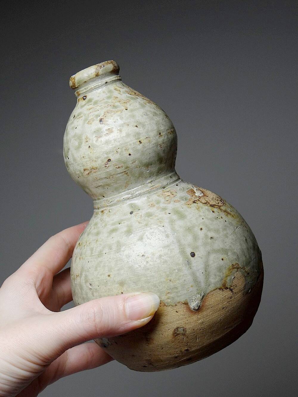 Small double sake gourd Japanese ceramic from Iga vintage/old collection