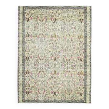 1970s Vintage Turkish Oushak Handmade Wool Cotton Cream Area Rug 165x206