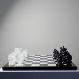 Large vintage chess set from the 70s, white and black marble, Italian craftsmanship