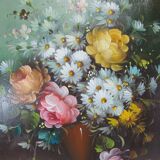 Oil painting still life vase bouquet of flowers signed