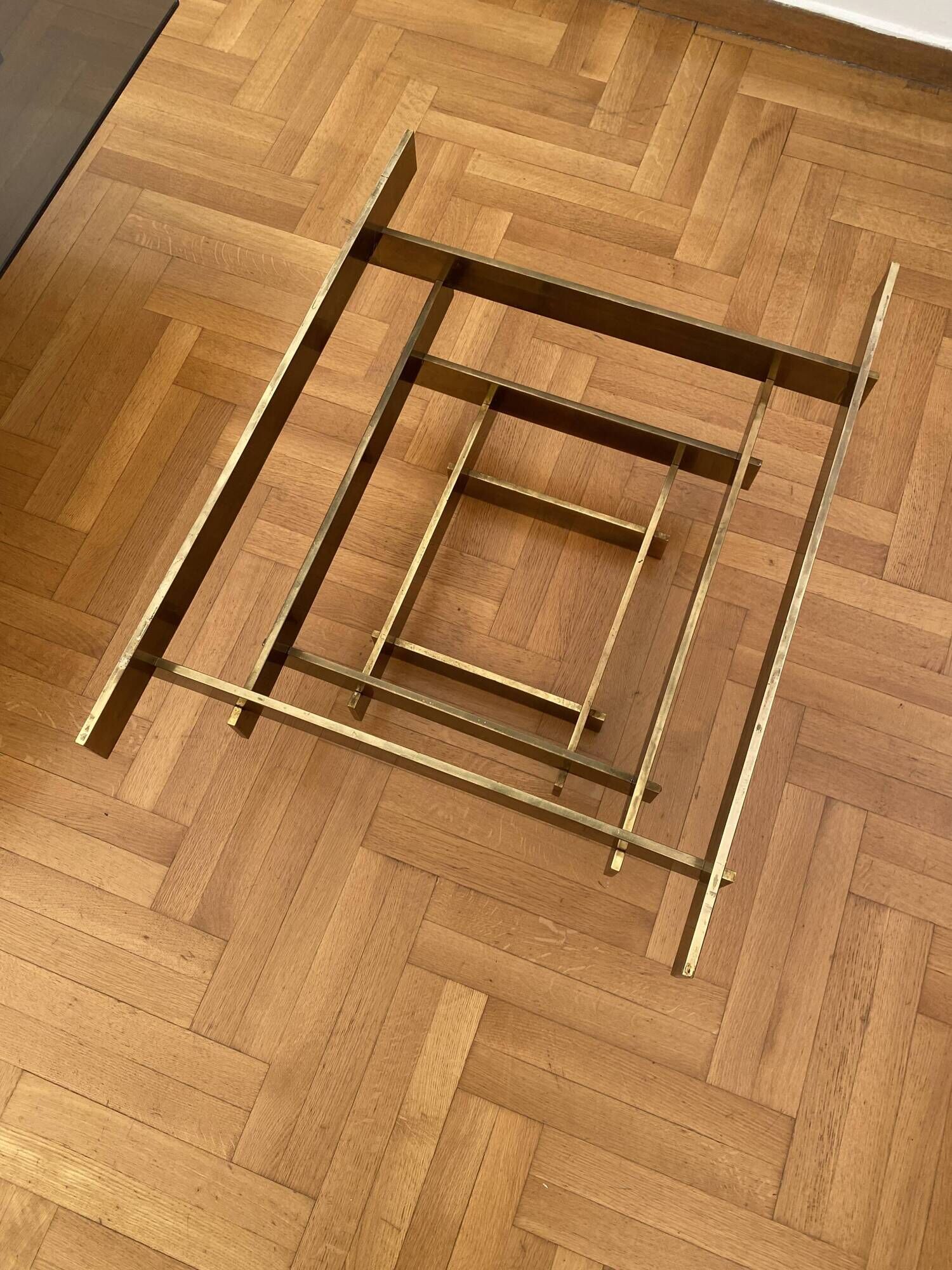 Vintage 1970s Square Coffee Table in Brass and Smoked Glass, David Hicks