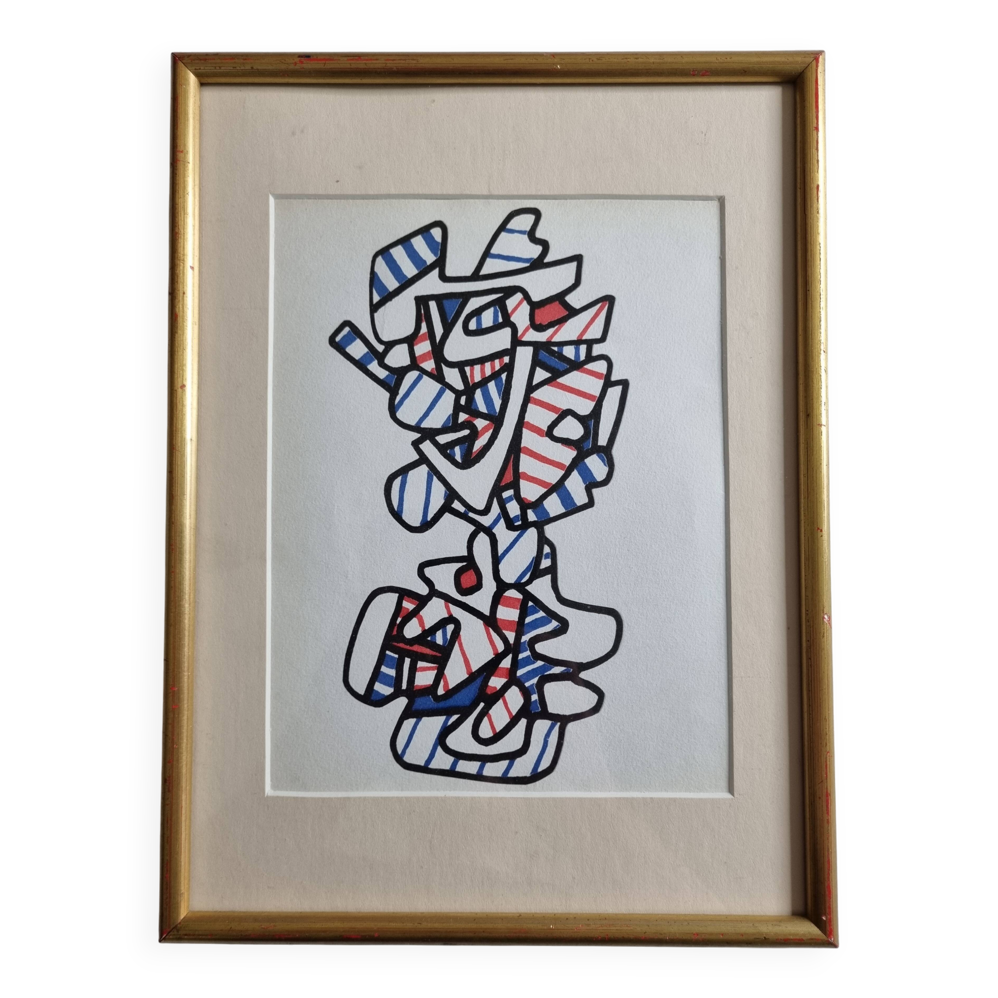 Sérigraphie d’après Jean Dubuffet,  encadrée, années 70, 23 x 31 cm