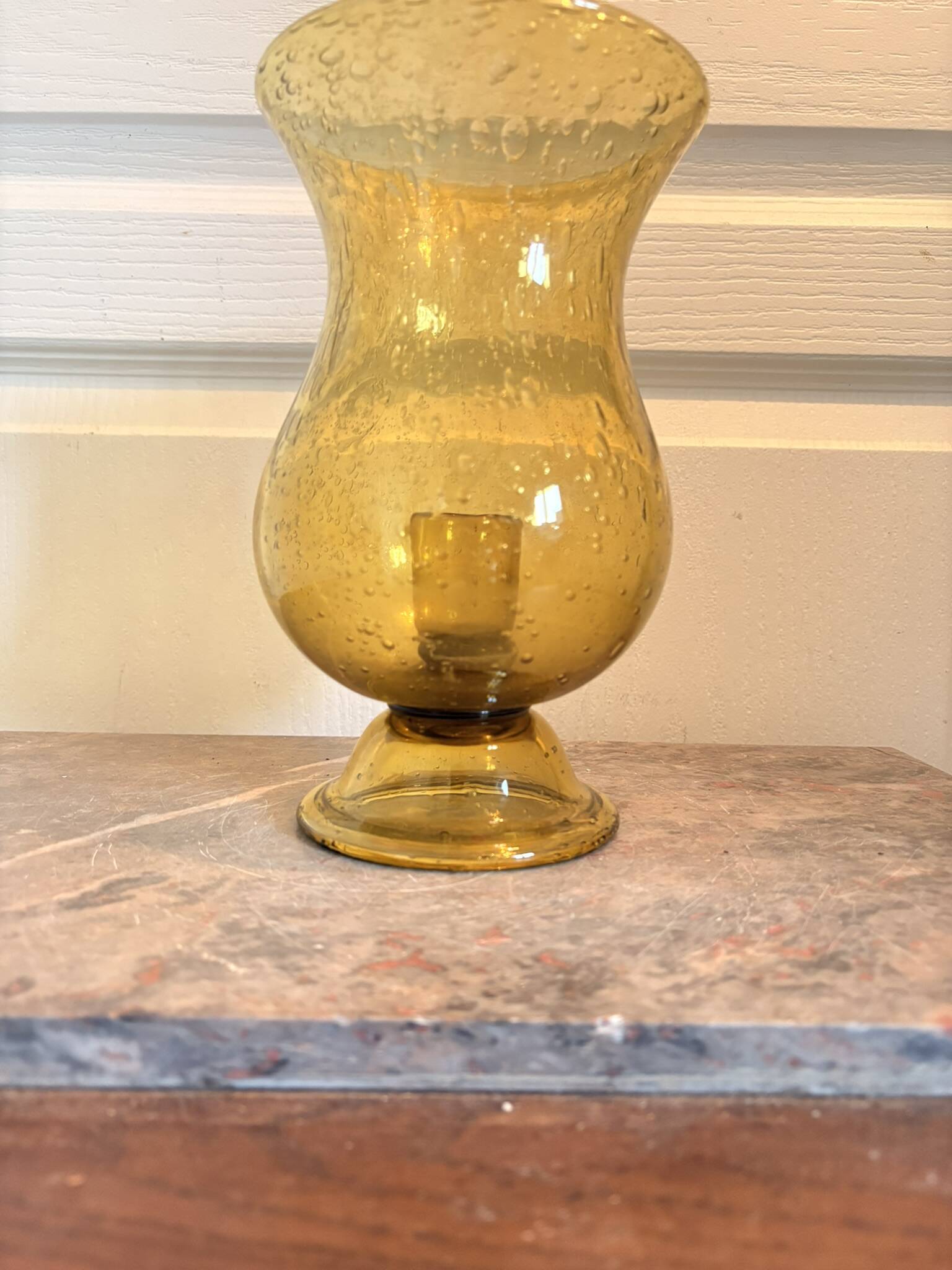 Old Vase Candle Holder Chandelier Blown Glass Bubbled Green BIOT