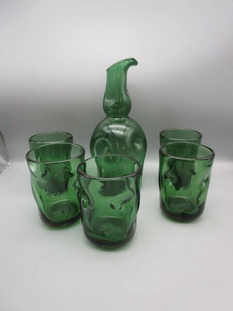 Carafe and 5 vintage Empoli glasses - 1960s