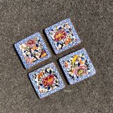 4 coasters for glasses or bottles in Gien earthenware with peony decor