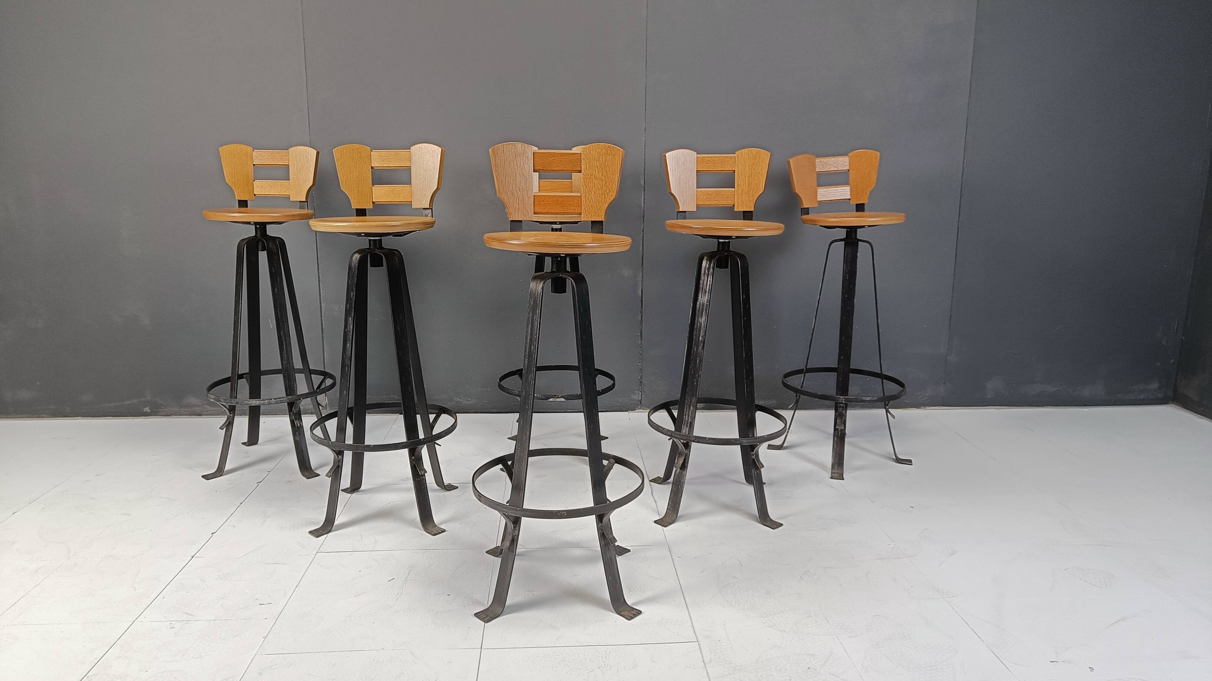 Vintage brutalist bar stools, set of 6 - 1970s