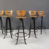 Vintage brutalist bar stools, set of 6 - 1970s