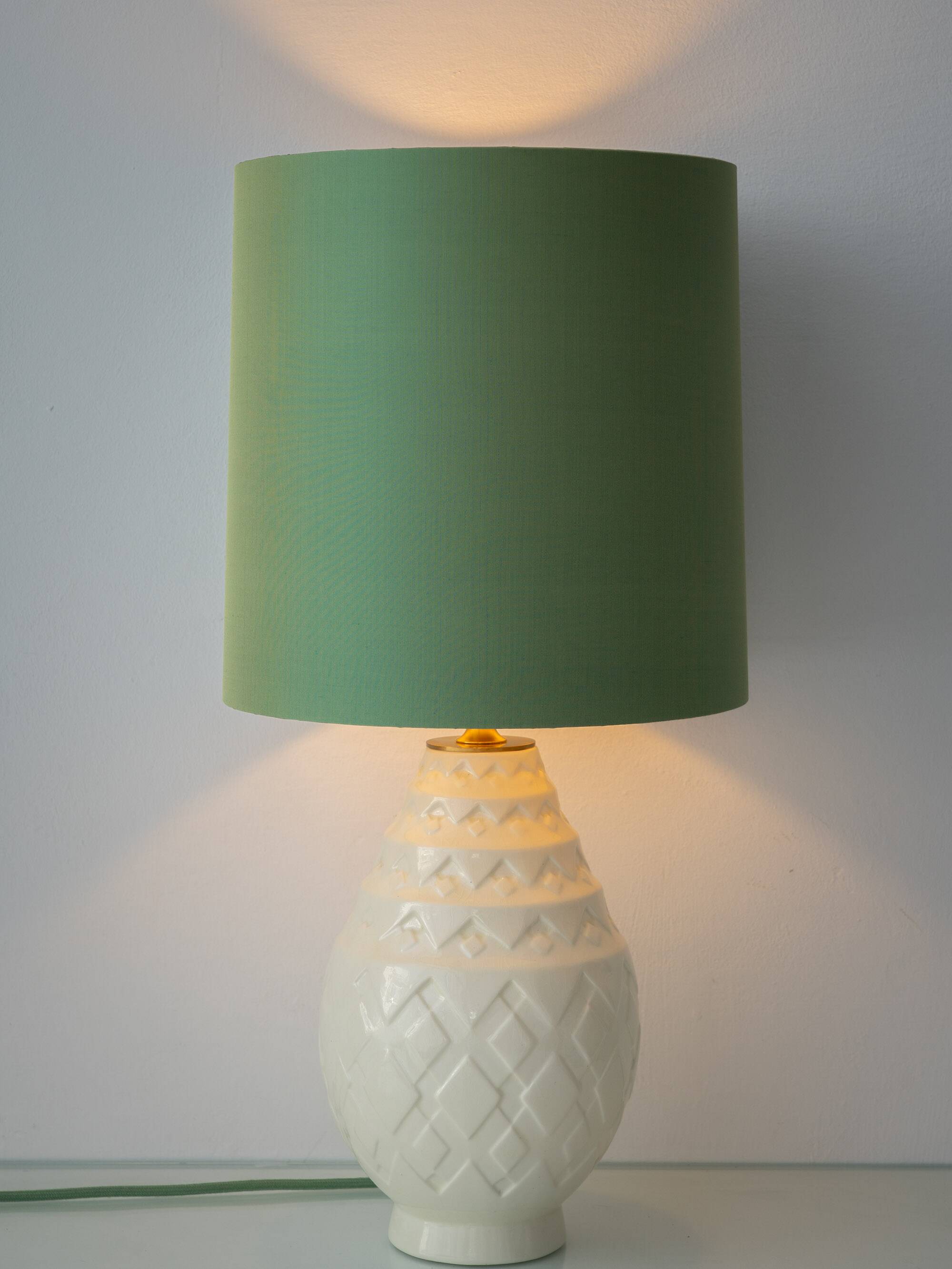 Charles Catteau Frères Keramis Pineapple Table Lamp, New Silk Shade