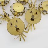 Large pair of vintage Palwa crystal and brass flower wall lights with 4 lights. 70s