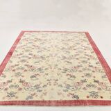 7x9 Yellow & Burgundy Floral Turkish Vintage Rug, 216x281Cm