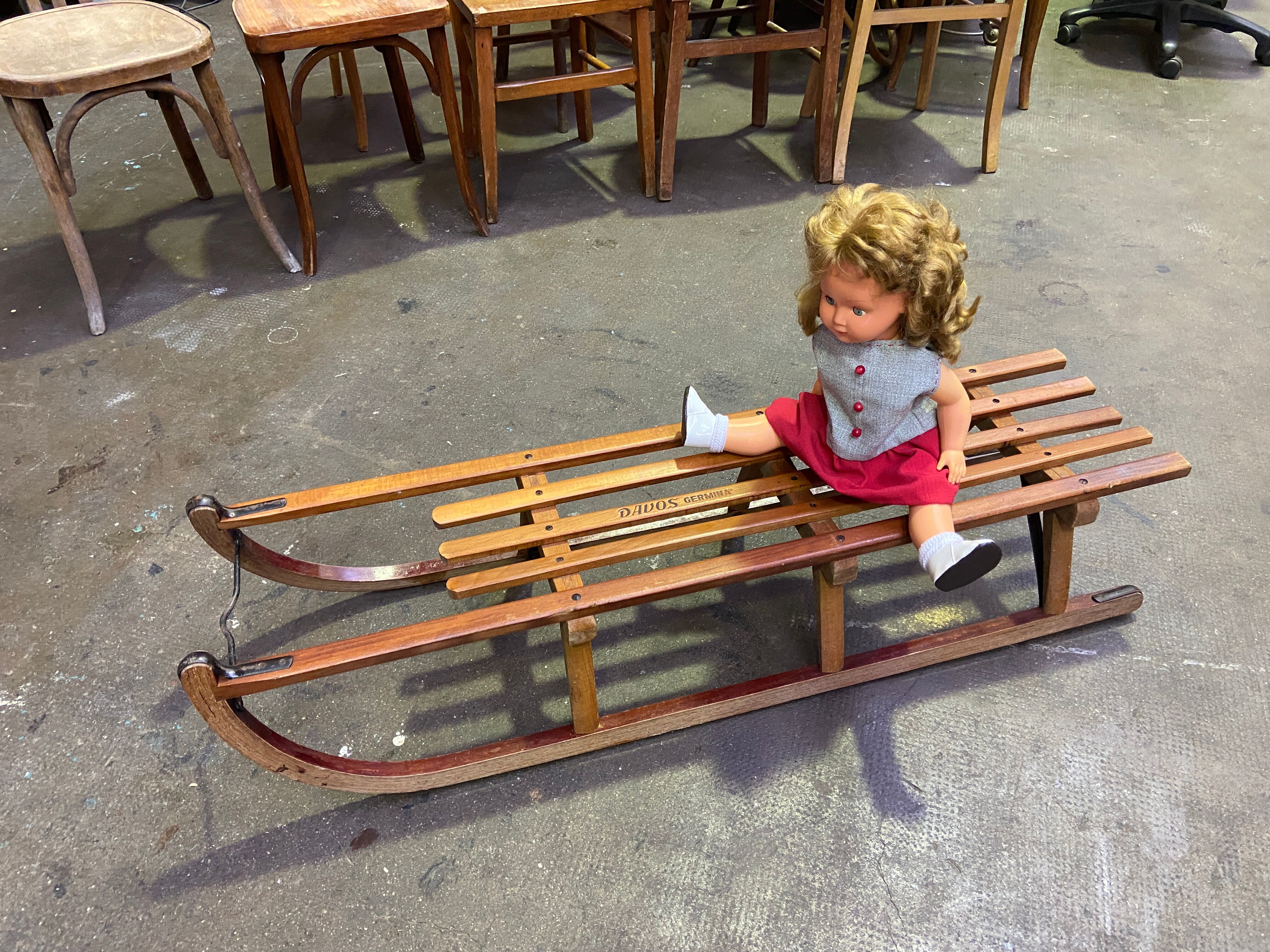 Large old sleigh sledge alsace decoration noel davos 1950