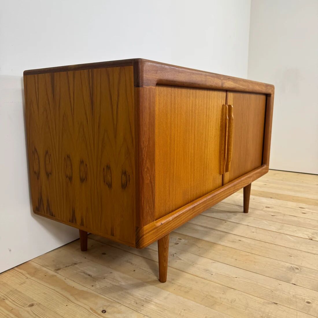 Dyrlund buffet in teak with sliding doors and interior drawers, Denmark 1960.