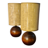 Paire de lampe boule bois massif chevet style scandinave 33x14