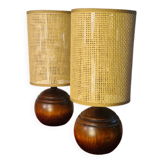Pair of solid wood ball lamps, Scandinavian style bedside lamps, 33x14