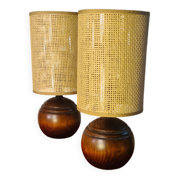 Paire de lampe boule bois massif chevet style scandinave 33x14