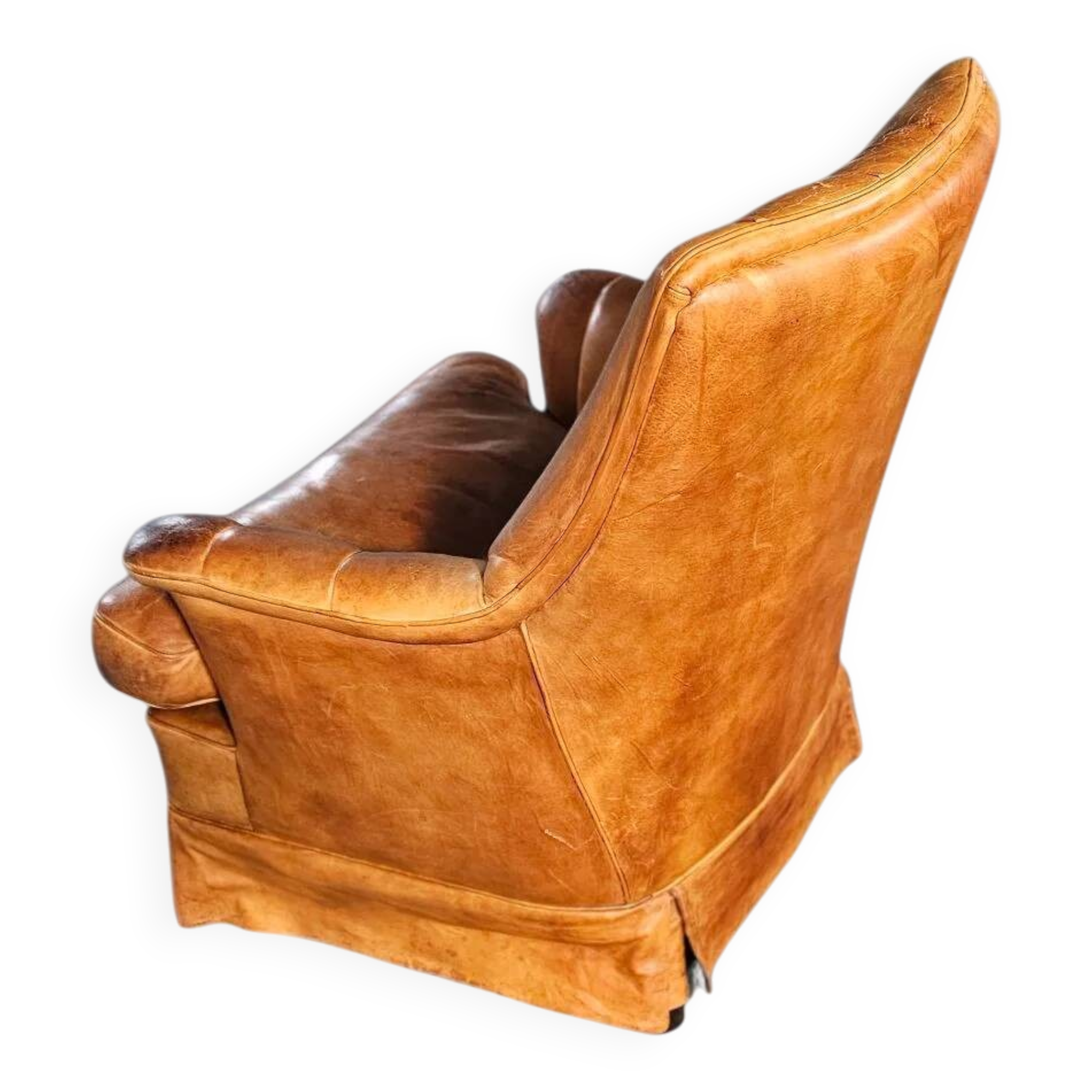 Sheep leather club chair 1970s with magazine holder