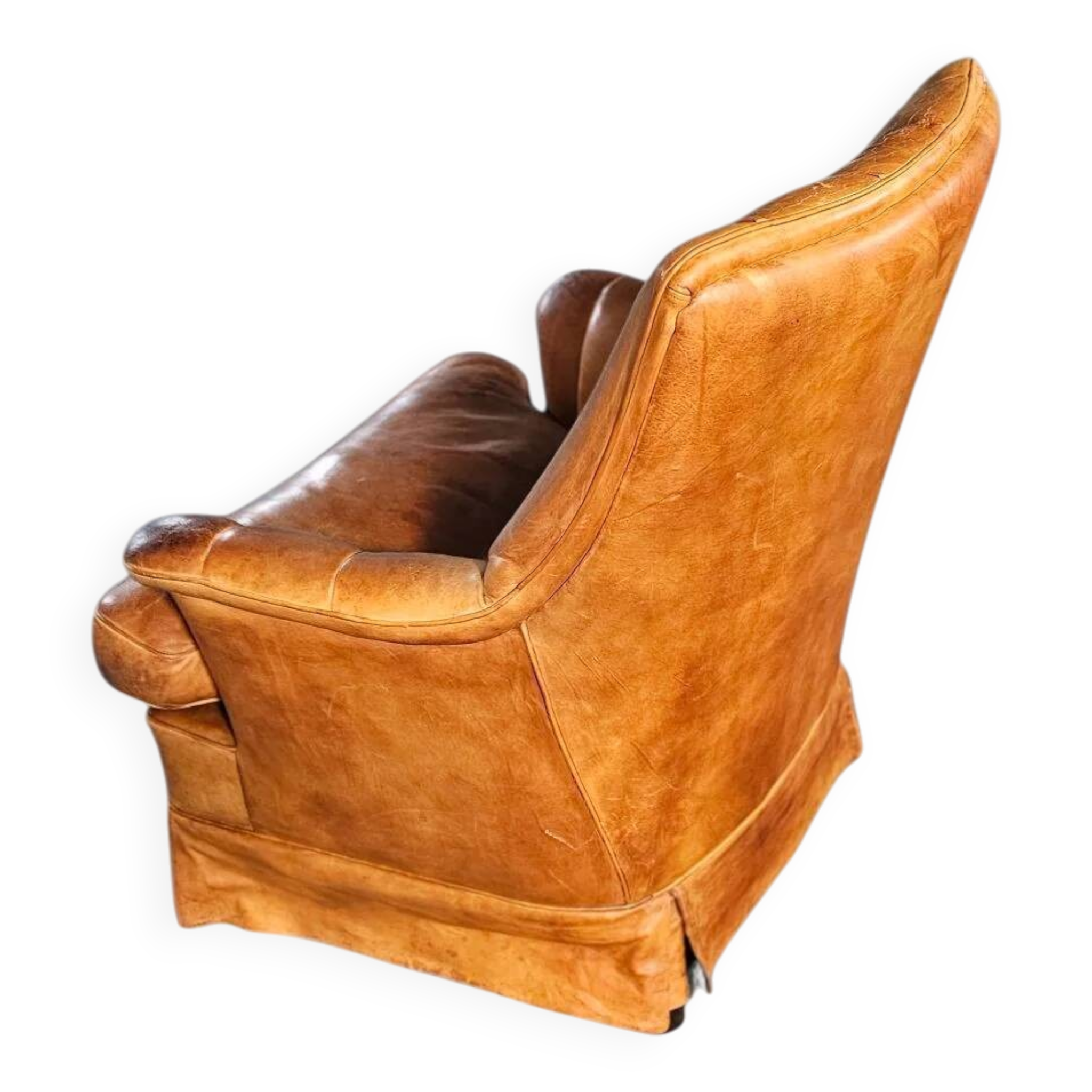Sheep leather club chair 1970s with magazine holder