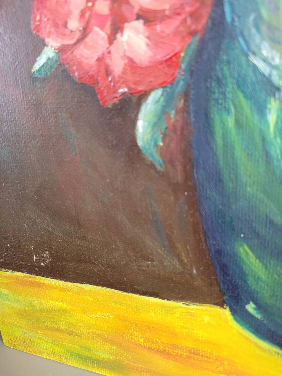 Oil painting on cardboard - bouquet of peonies
