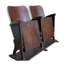 2 chairs folding trolley seats 1930 Art Deco wood, cast iron and leather