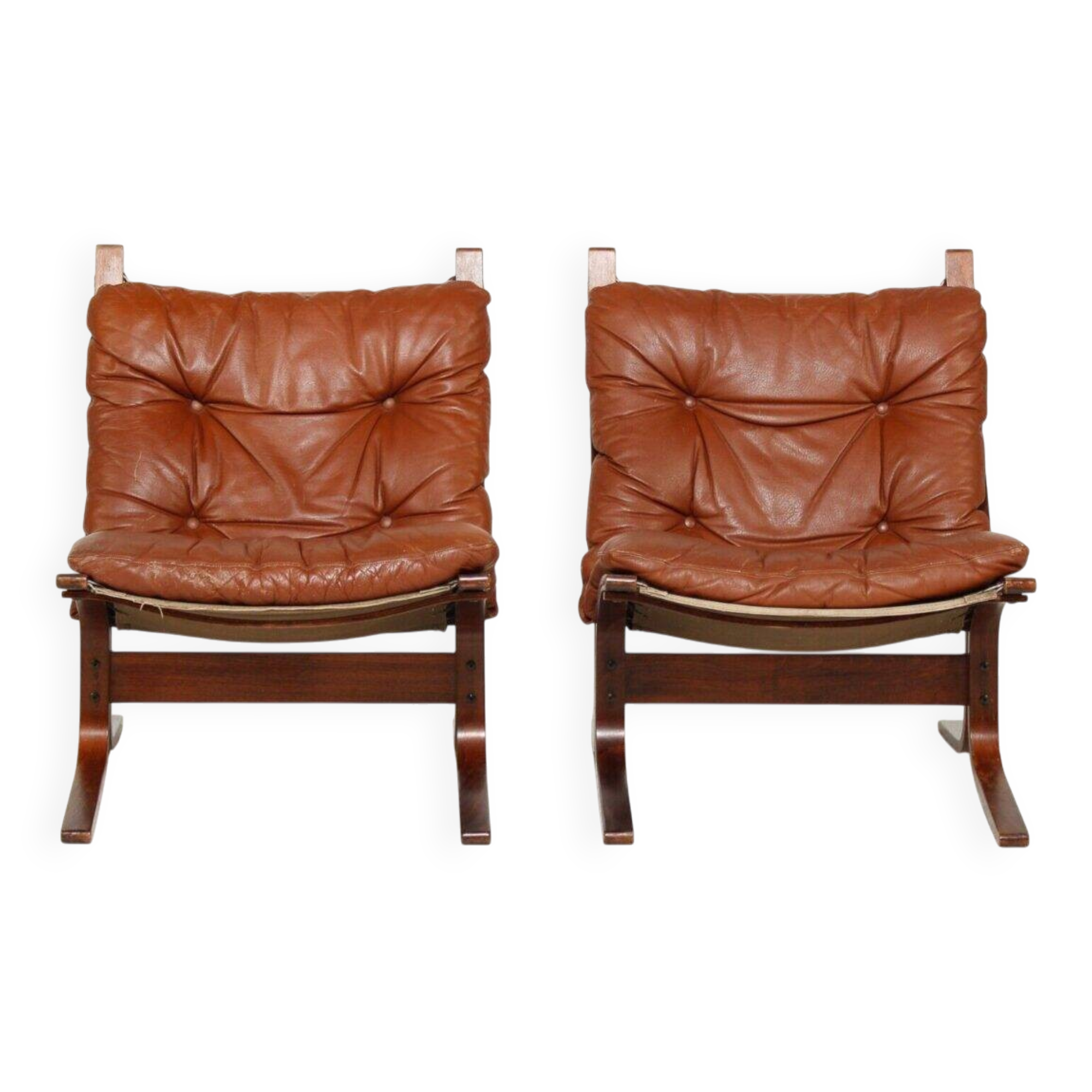 Vintage Norwegian mid-century leather Siesta chairs by Ingmar Relling