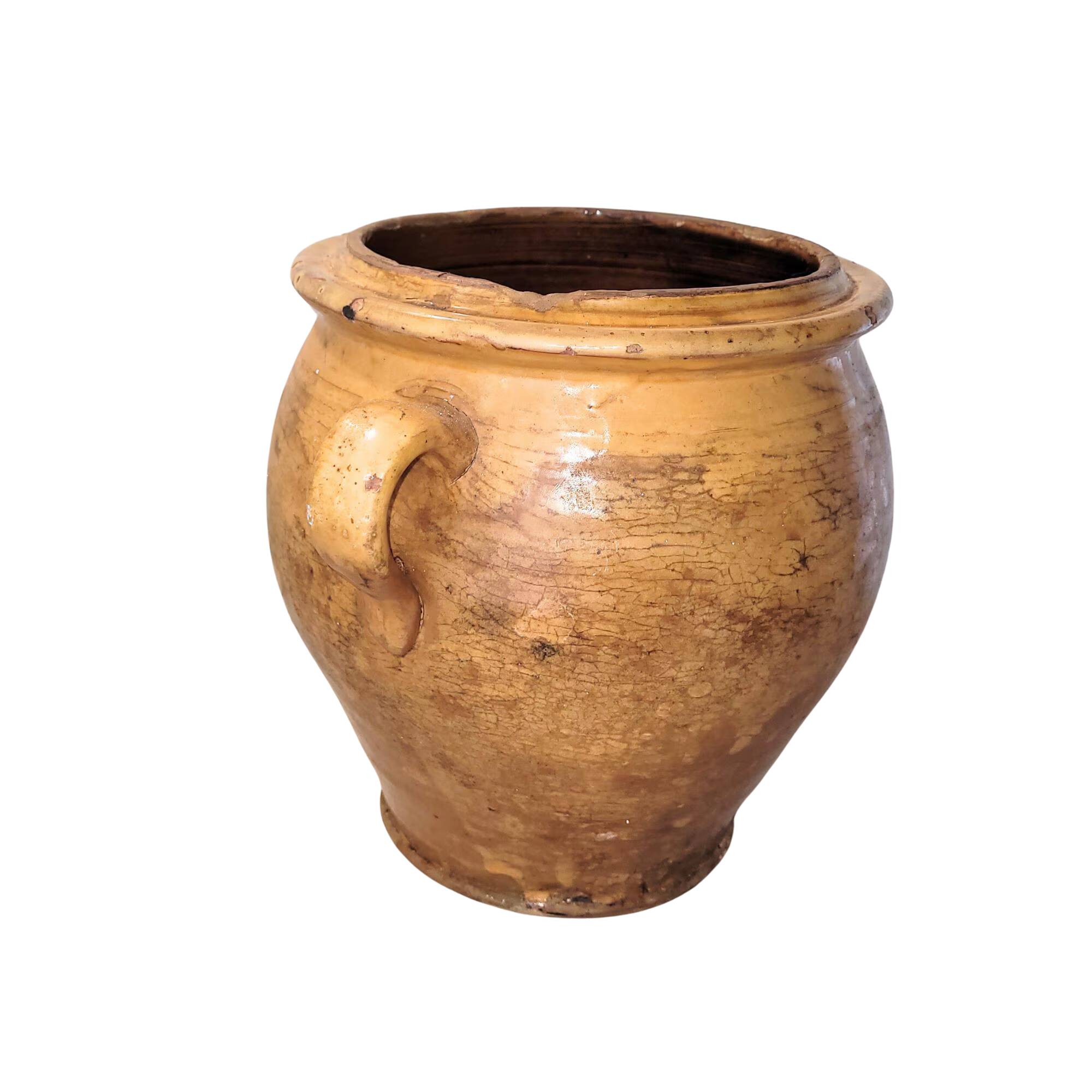 Antique yellow enamelled jam pot – 19th century terracotta – South of France