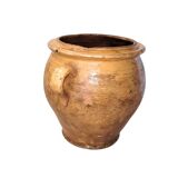Ancien pot de confit émaillé jaune – Terre cuite XIXe – Sud de la France