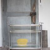 Vintage rolling dessert bar in gold metal and glass by Roche Bobois.