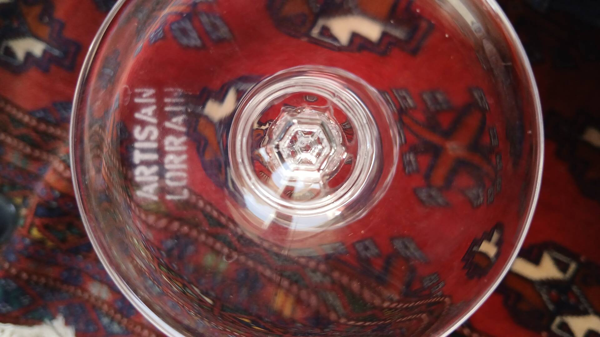 6 crystal champagne flutes from Lorraine Walsheid in their case.
