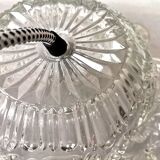 Portuguese farmhouse mid century clear floral glass hanging lamp, 1960s