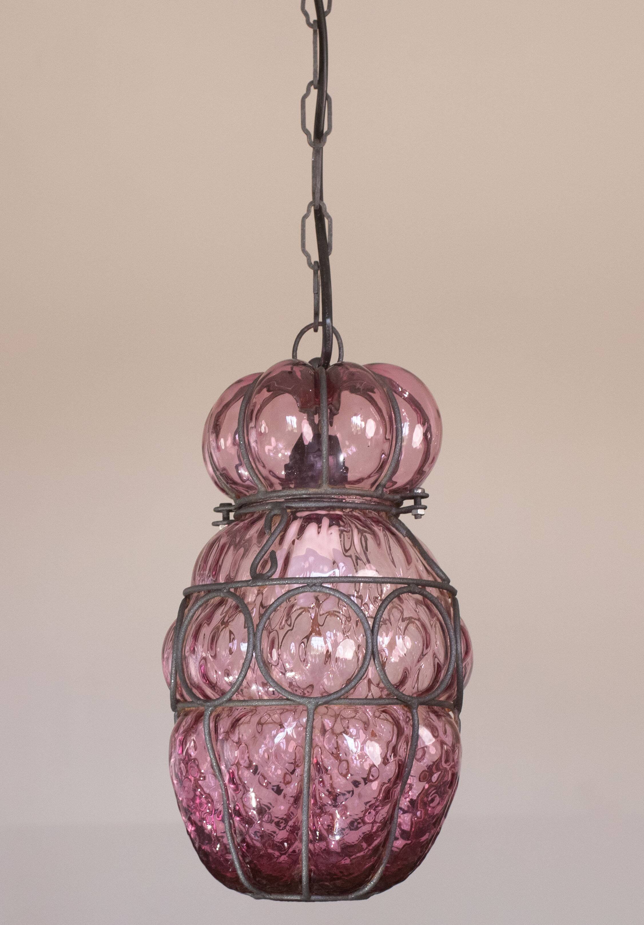 Plum colour Venetian Lantern, Seguso Murano Glass, Italy, 1950s