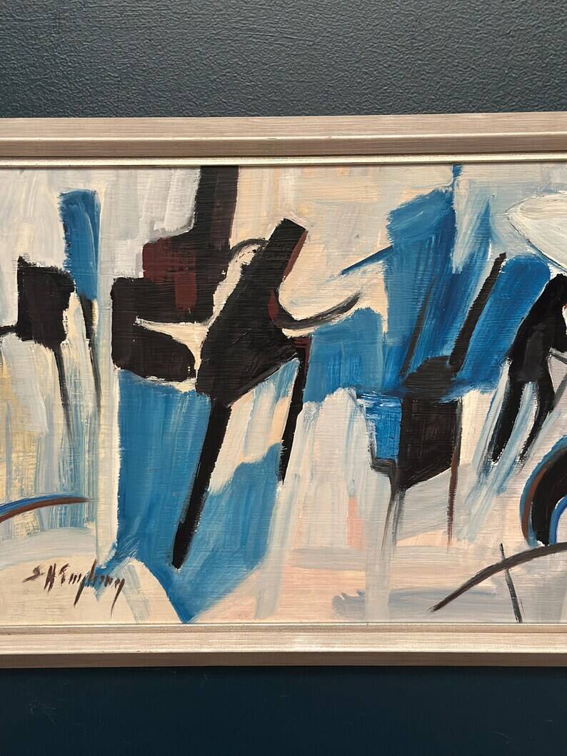 Original Swedish Oil on Panel – “Abstract Composition” by Sven H. Engberg – Signed – Vintage & Framed – 56 × 43 cm (22" × 16.9")