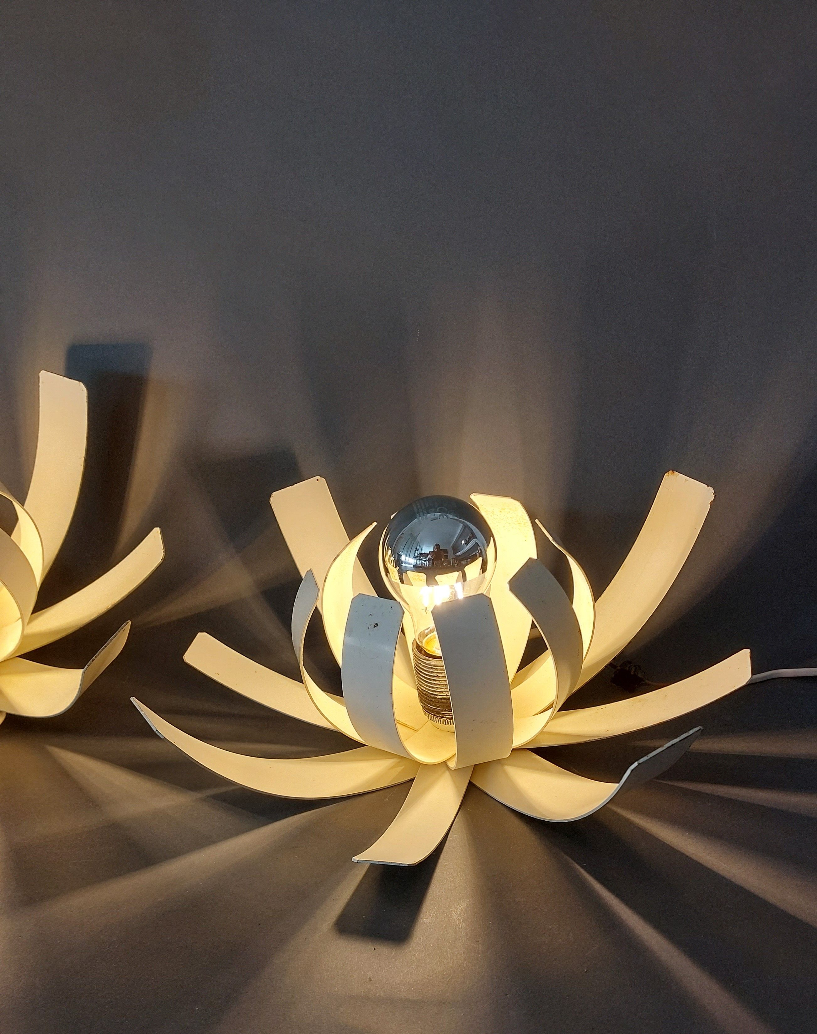 Pair of white lacquered steel sconces by Michel Boyer for Oxam circa 1970.