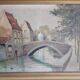 Oil on Canvas Landscape The Old Canals of Bruges - Signed Glossier