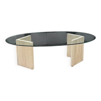 Table basse en travertin et verre, 1970