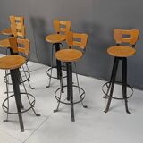 Vintage brutalist bar stools, set of 6 - 1970s