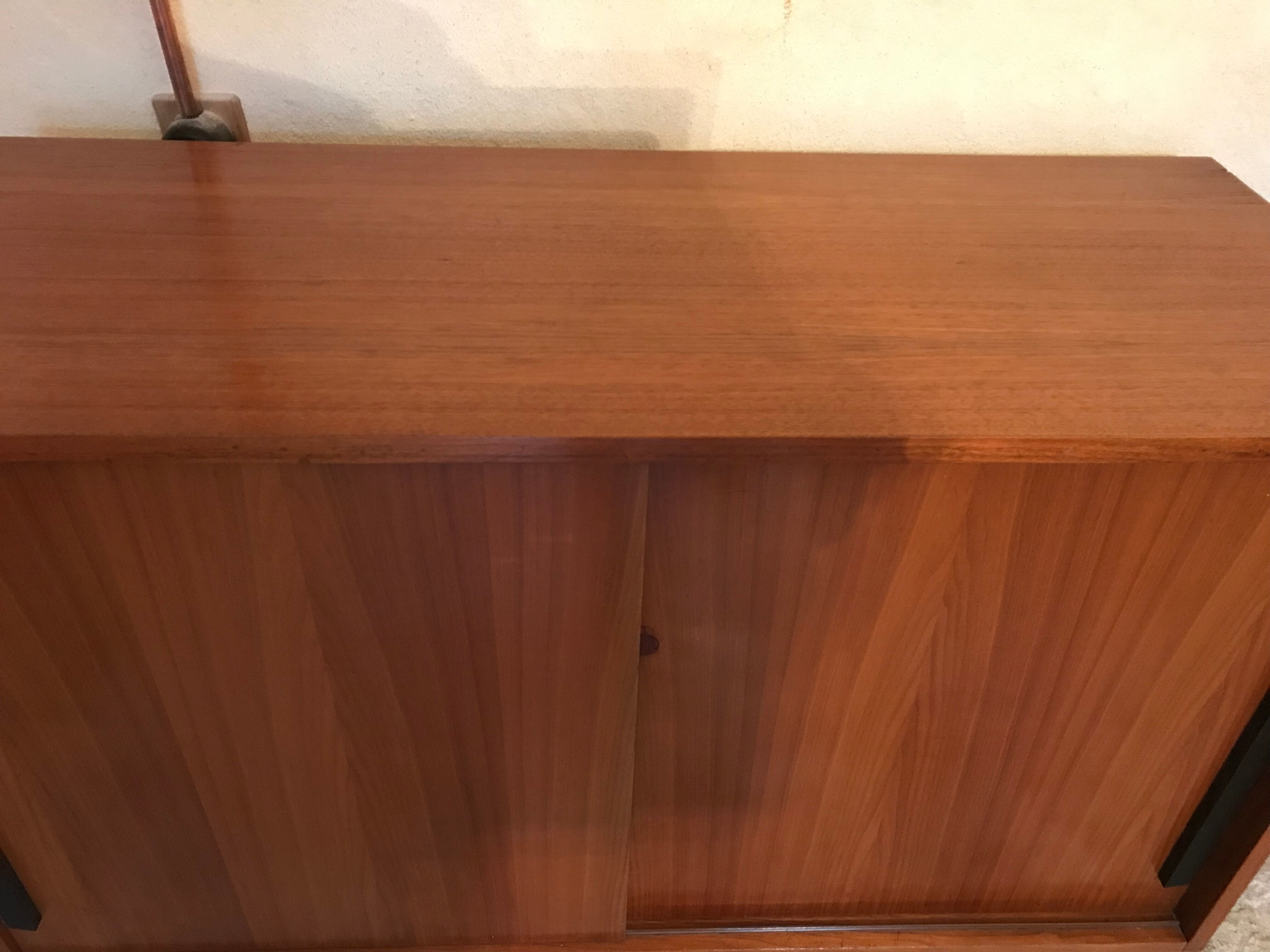 Vintage sideboard 1960-80 walnut blond sliding doors and base chrome