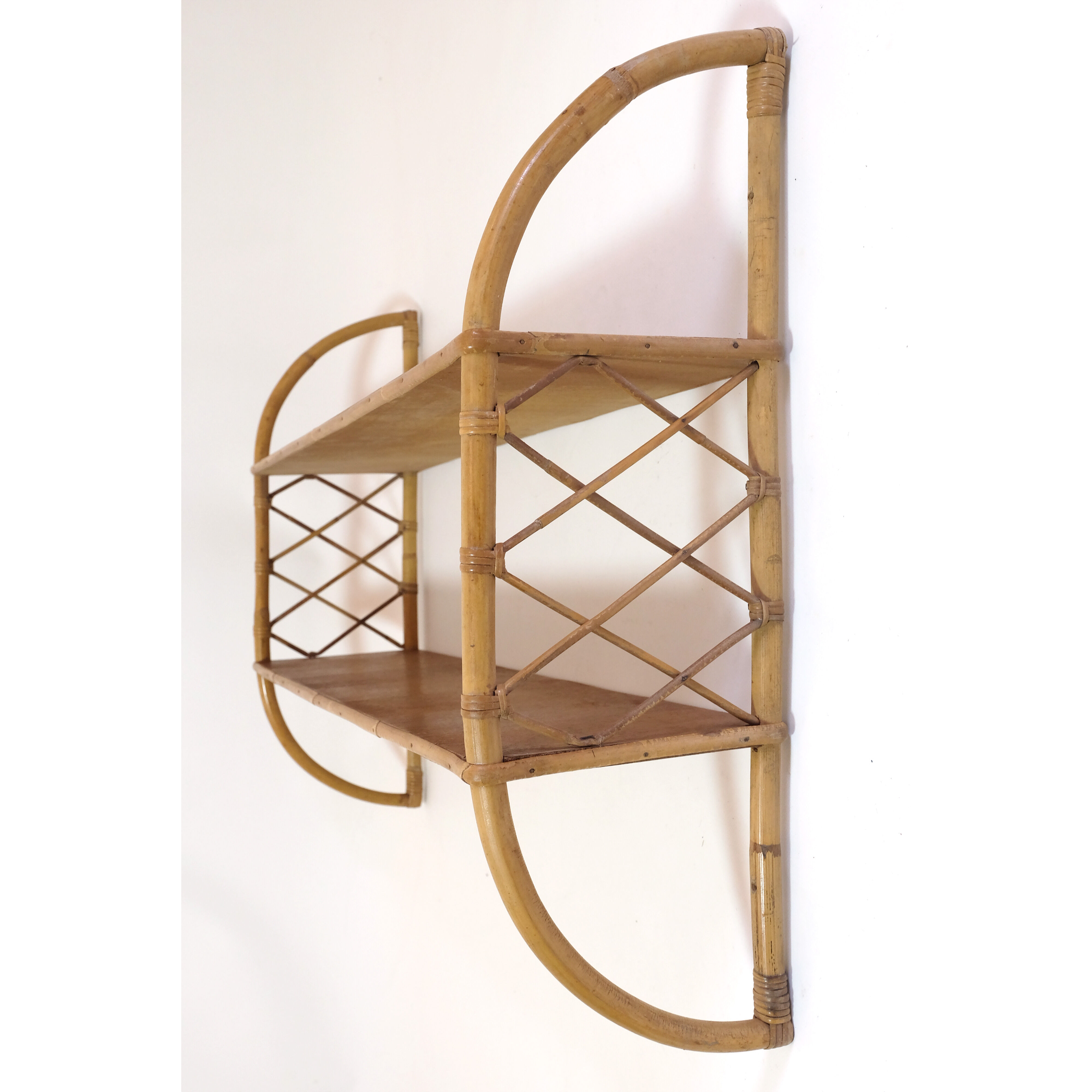 2 tier rattan shelf from the 1960s-1970s.