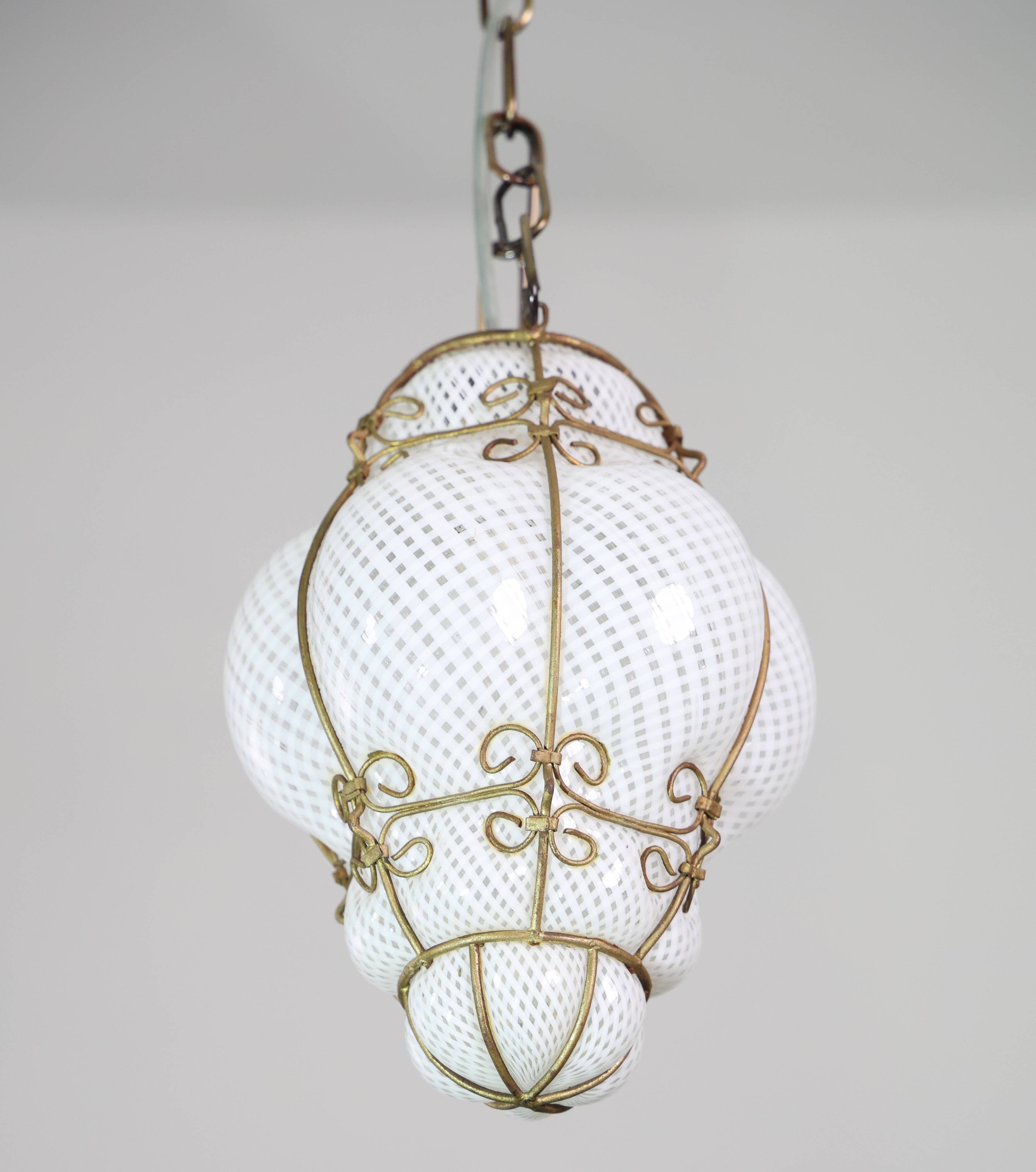 Venetian Lantern in Murano Reticello Glass, 1950s