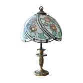 Vintage lamp in brass and floral glass