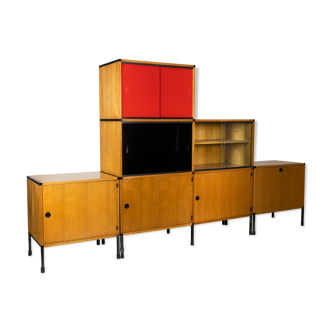 Oak and metal bookcase  design ARP (Motte Guariche Mortier), edition Minvielle 1960