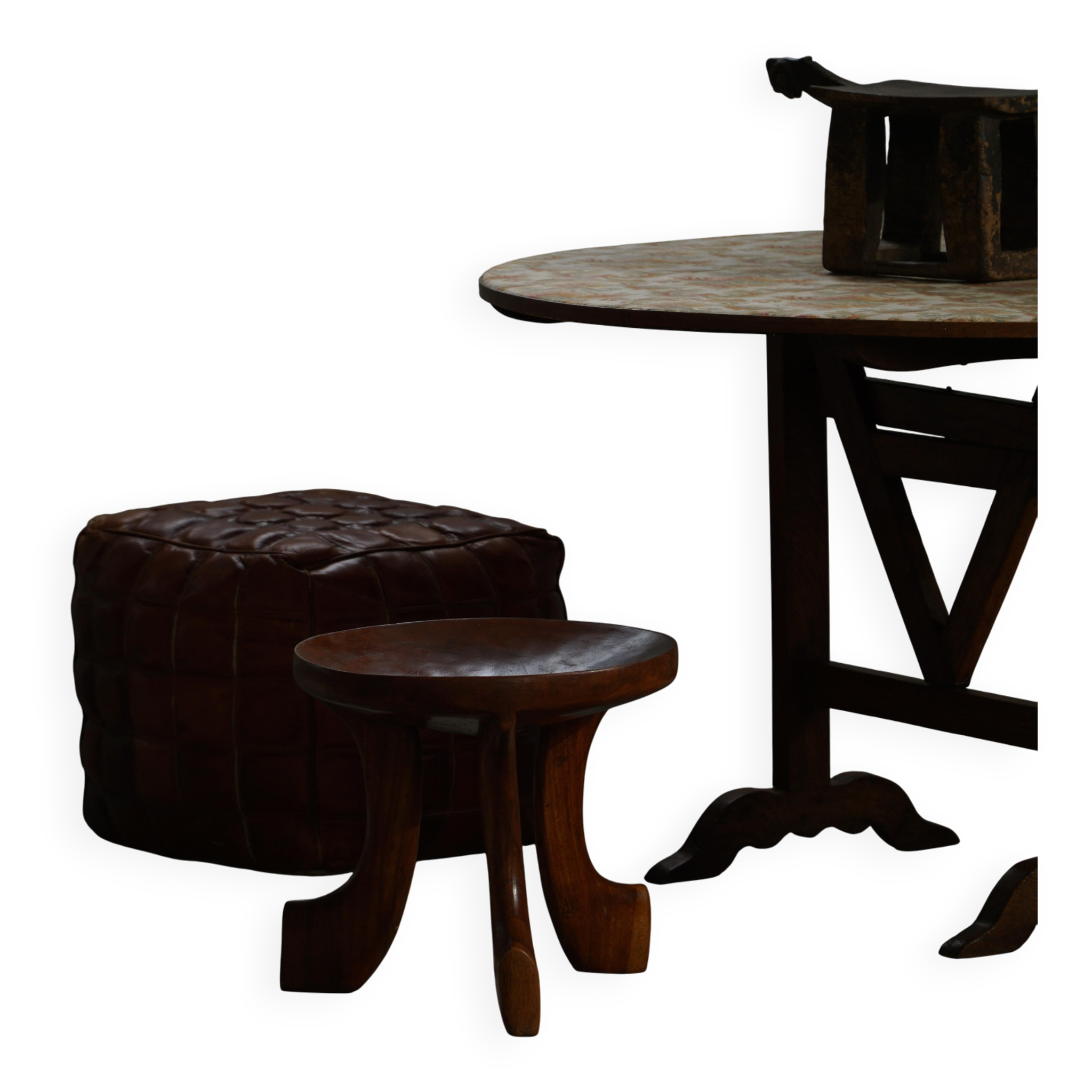 Oromo stool from mid-20th century Africa, hand-carved wood, tribal style.