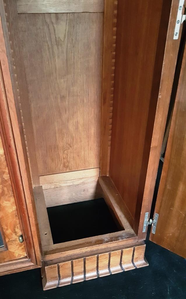 Art Deco wardrobe with elm magnifying glass dome and oak