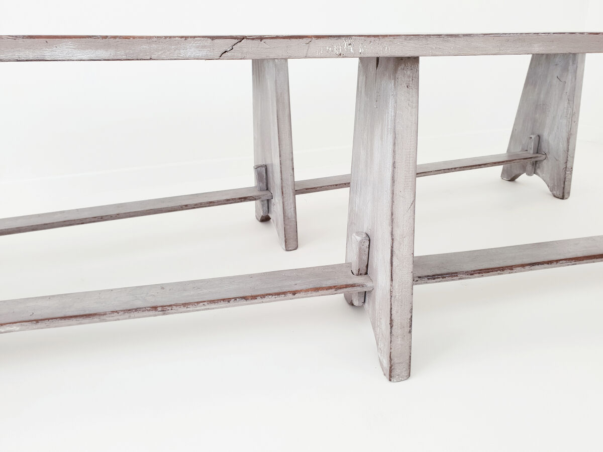 Pair of benches gray weathered oak farm