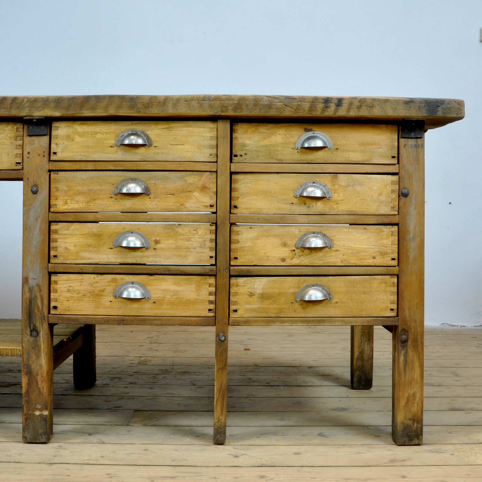 Table de travail industrielle en bois, années 1950